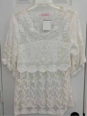 Ana Rose Ivory Lace V-Neck Sheer Blouse